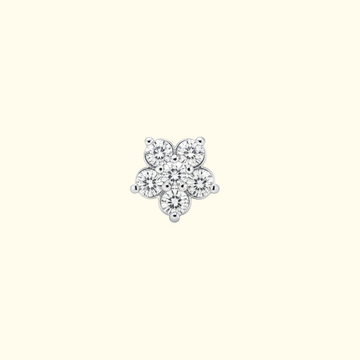 Silver flower-shaped earring on a white background